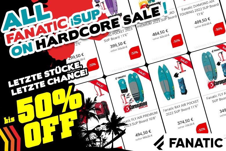 All Fanatic inflatable SUP boards are 50% off while stocks last.